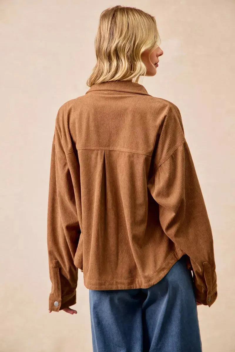 BiBi Corduroy Relaxed Fit Long Sleeve Shacket  Style Ratio