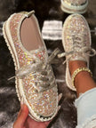 Lace Up Sequin Round Toe Platform Sneakers  Style Ratio