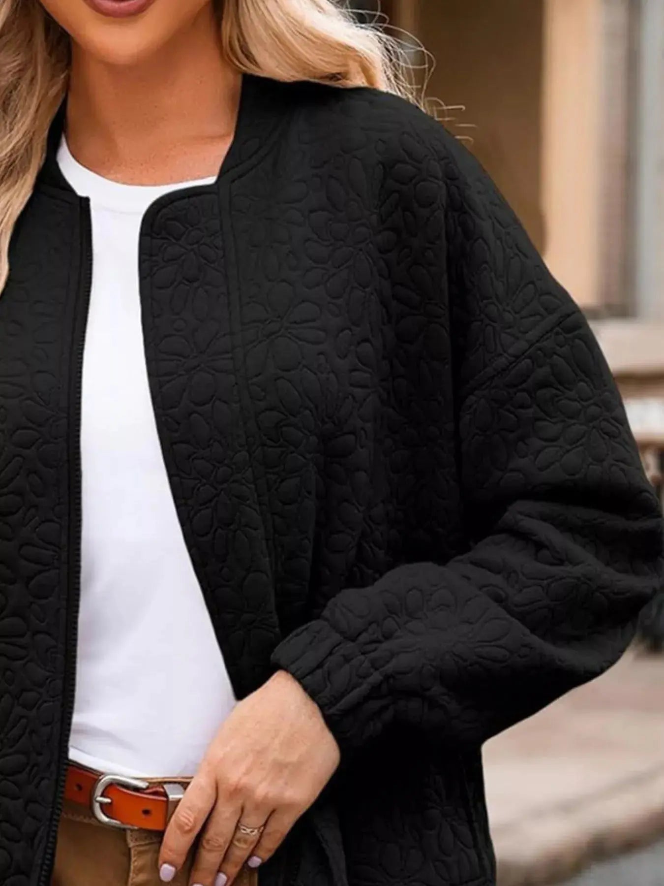 Full Size Floral Quilted Zip Up Jacket  Style Ratio