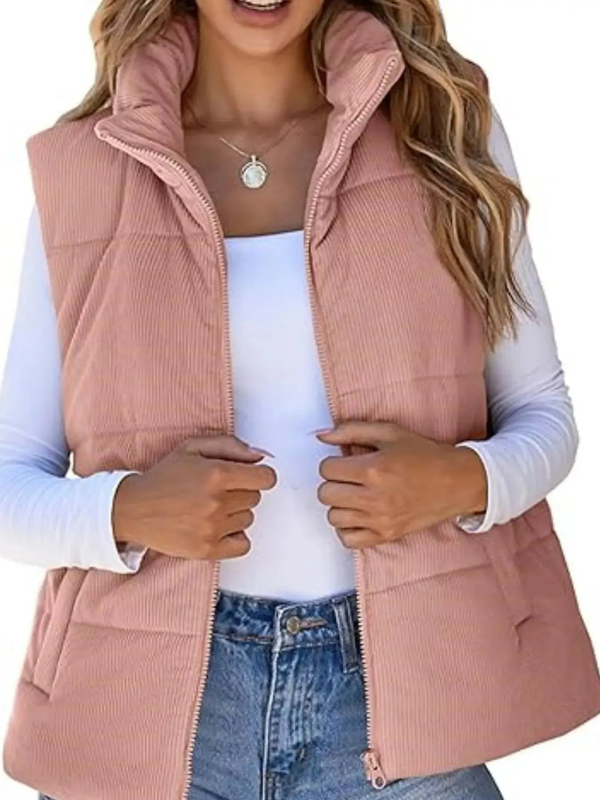 Corduroy Zip Up Vest Coat  Style Ratio