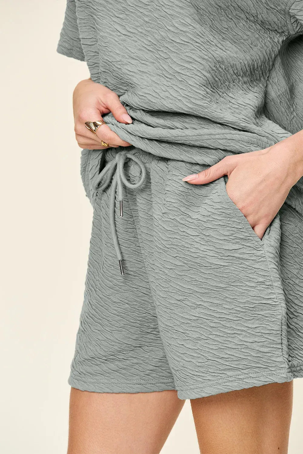 Double Take Short Sleeve Shirt and Drawstring Shorts Set  Style Ratio