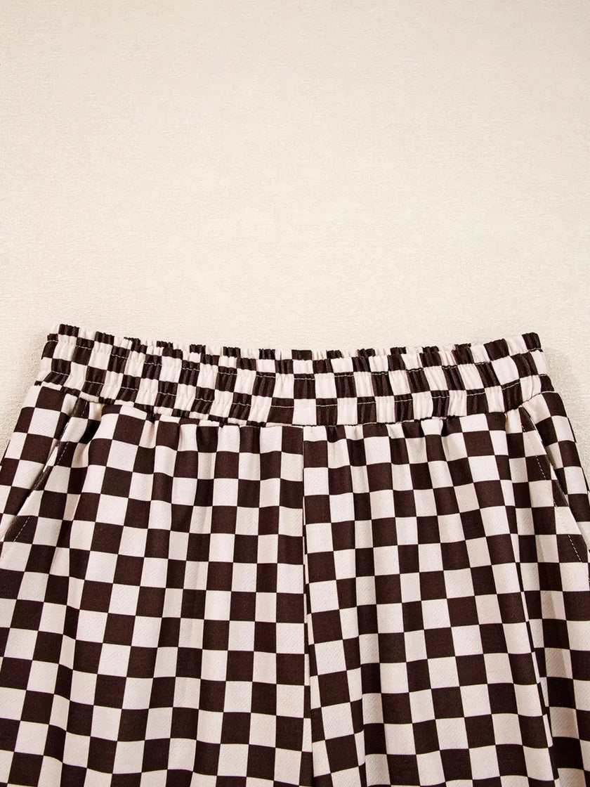 Checkered Drawstring Hoodie and Pants Set  Style Ratio