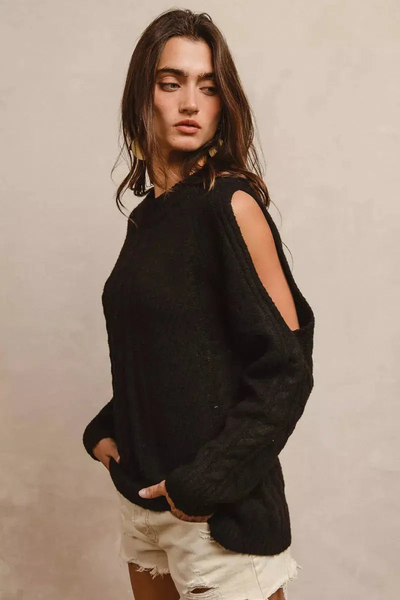 BiBi Twist Knitted Open Shoulder Sweater  Style Ratio