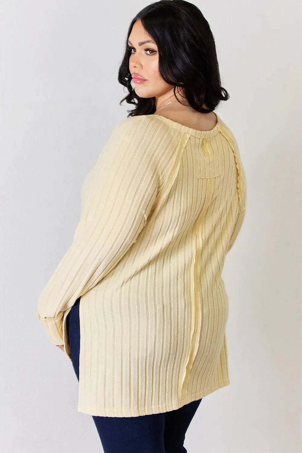 Basic Bae Full Size Ribbed Round Neck Long Sleeve Shirt  Style Ratio
