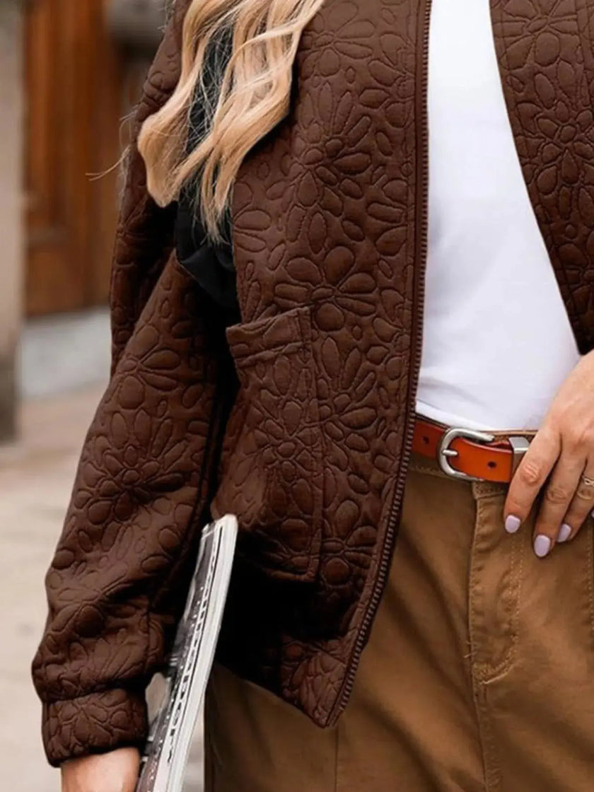 Full Size Floral Quilted Zip Up Jacket  Style Ratio