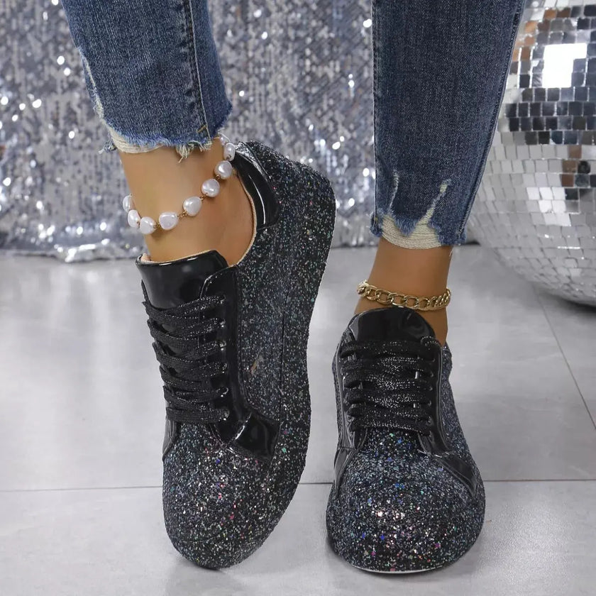 Sequin Lace Up Sneakers  Style Ratio