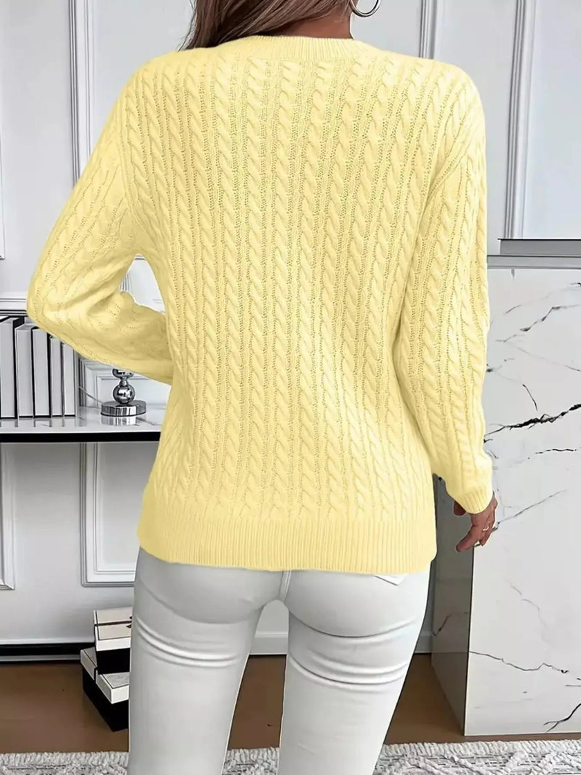 Cable Knit Round Neck Sweater  Style Ratio