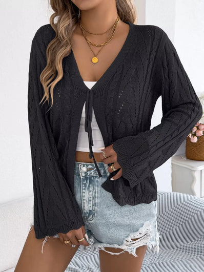 Openwork Tie-Front Knit Cardigan  Style Ratio