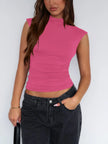 Ruched Mock Neck Sleeveless Tank Top  Style Ratio