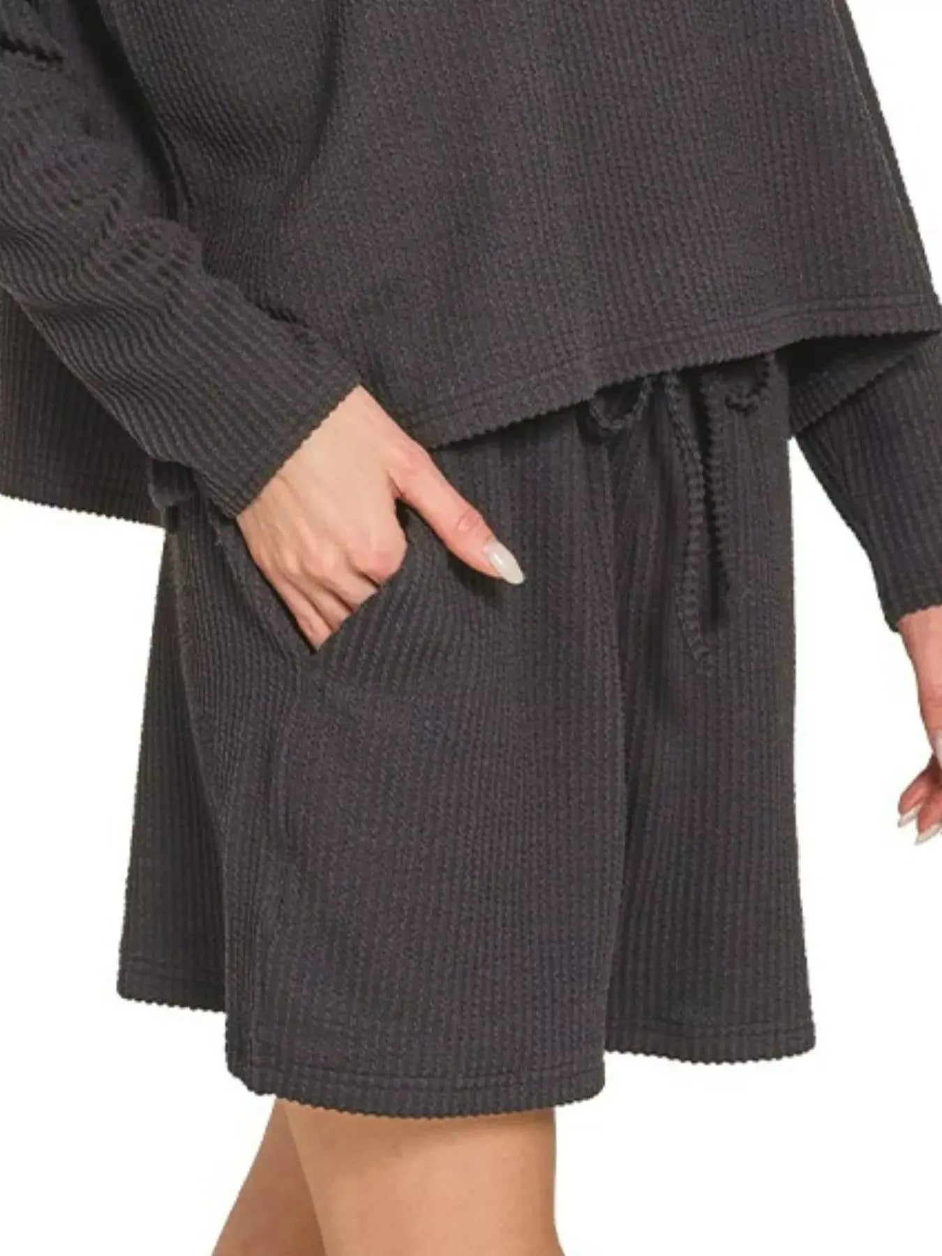 Zenana Corded Rib Long Sleeve Tee and Shorts Loungewear  Style Ratio