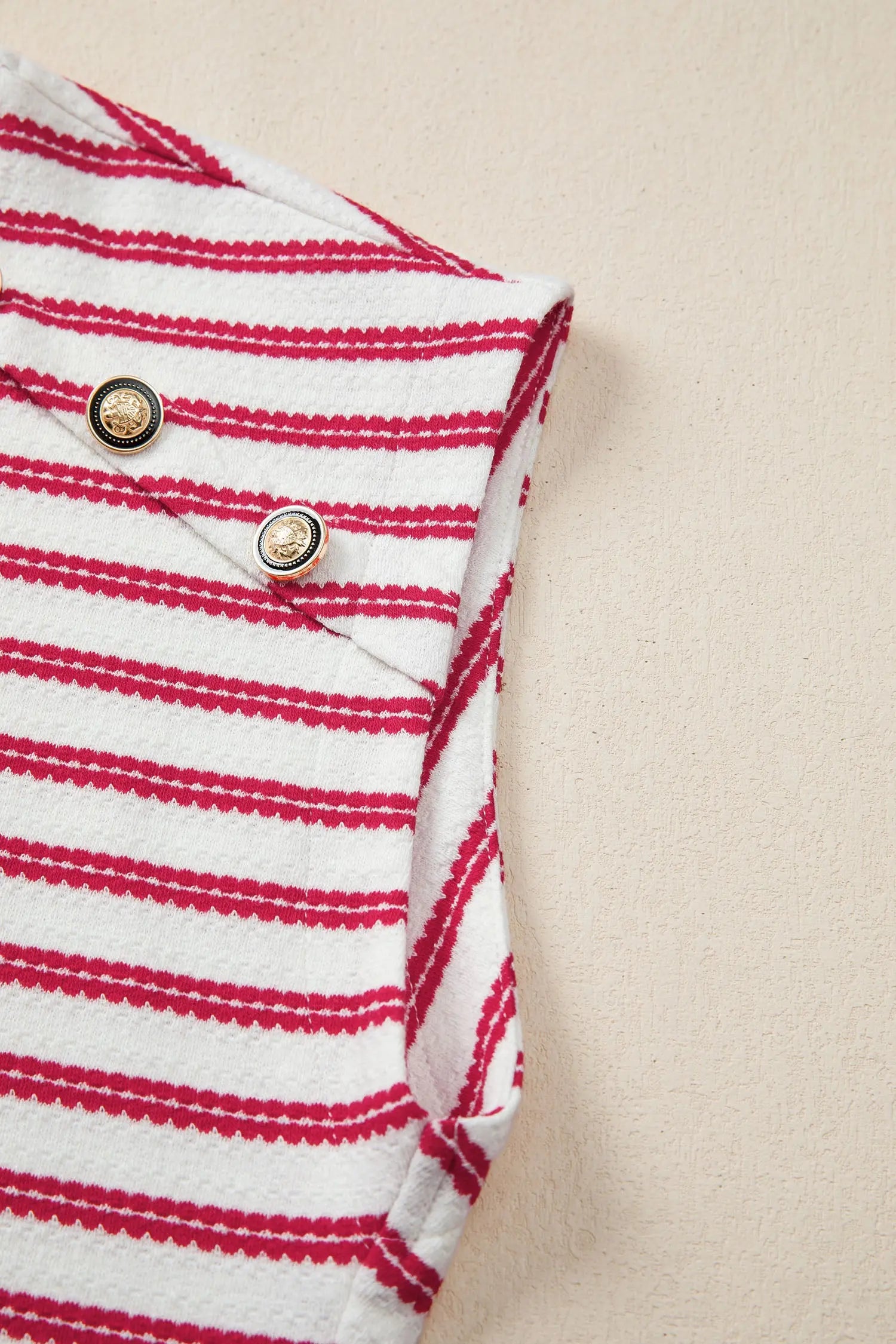 Stripe Textured Knit Button Detail Short Sleeve Shirt  Style Ratio