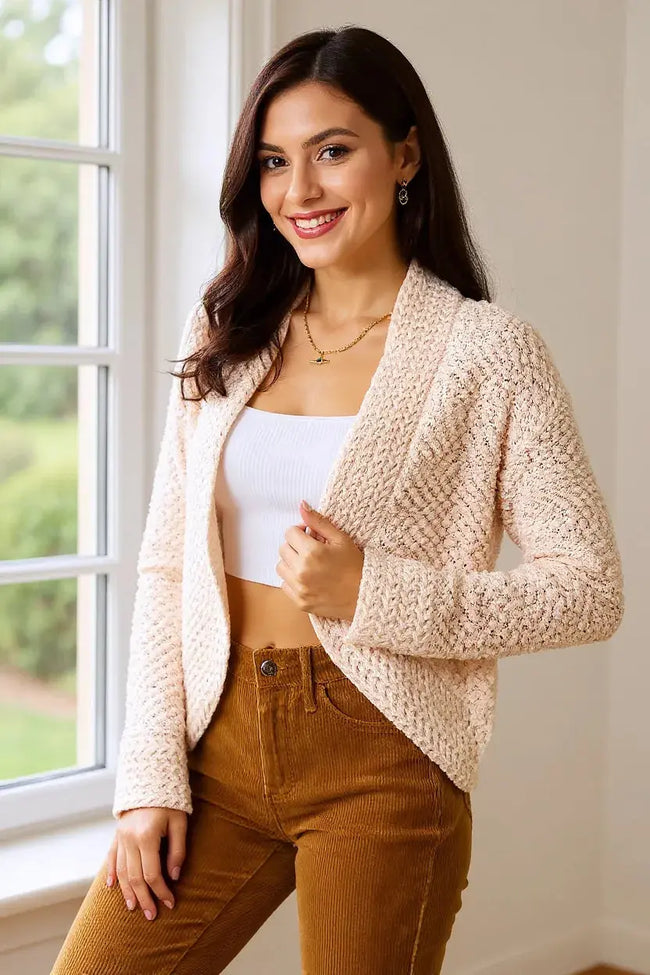 Double Take Open Front Long Sleeve Cardigan  Style Ratio
