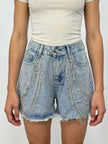 Rhinestone Chain Raw Hem Denim Shorts  Style Ratio