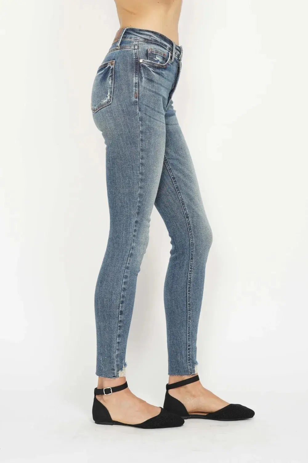 Judy Blue Full Size Tummy Control Vintage Wash Hem Destroy Skinny Jeans  Style Ratio