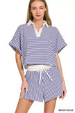 Zenana Striped Collared Top & Shorts Set  Style Ratio
