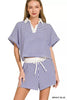 Zenana Striped Collared Top & Shorts Set  Style Ratio
