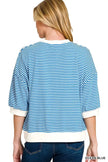 Zenana Striped Contrast Trim Banded Bottom Top  Style Ratio