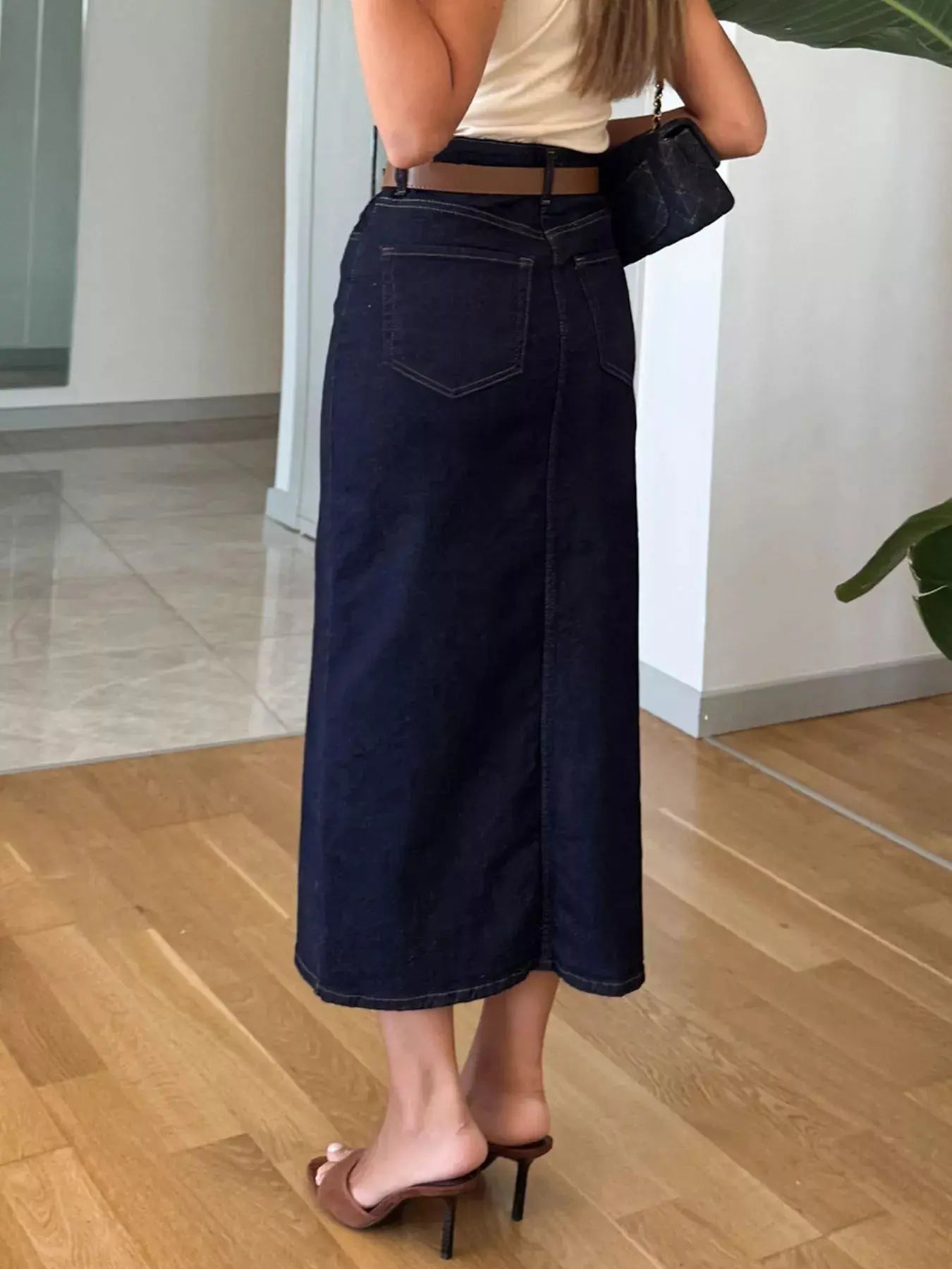 Slit Front Denim Skirt  Style Ratio