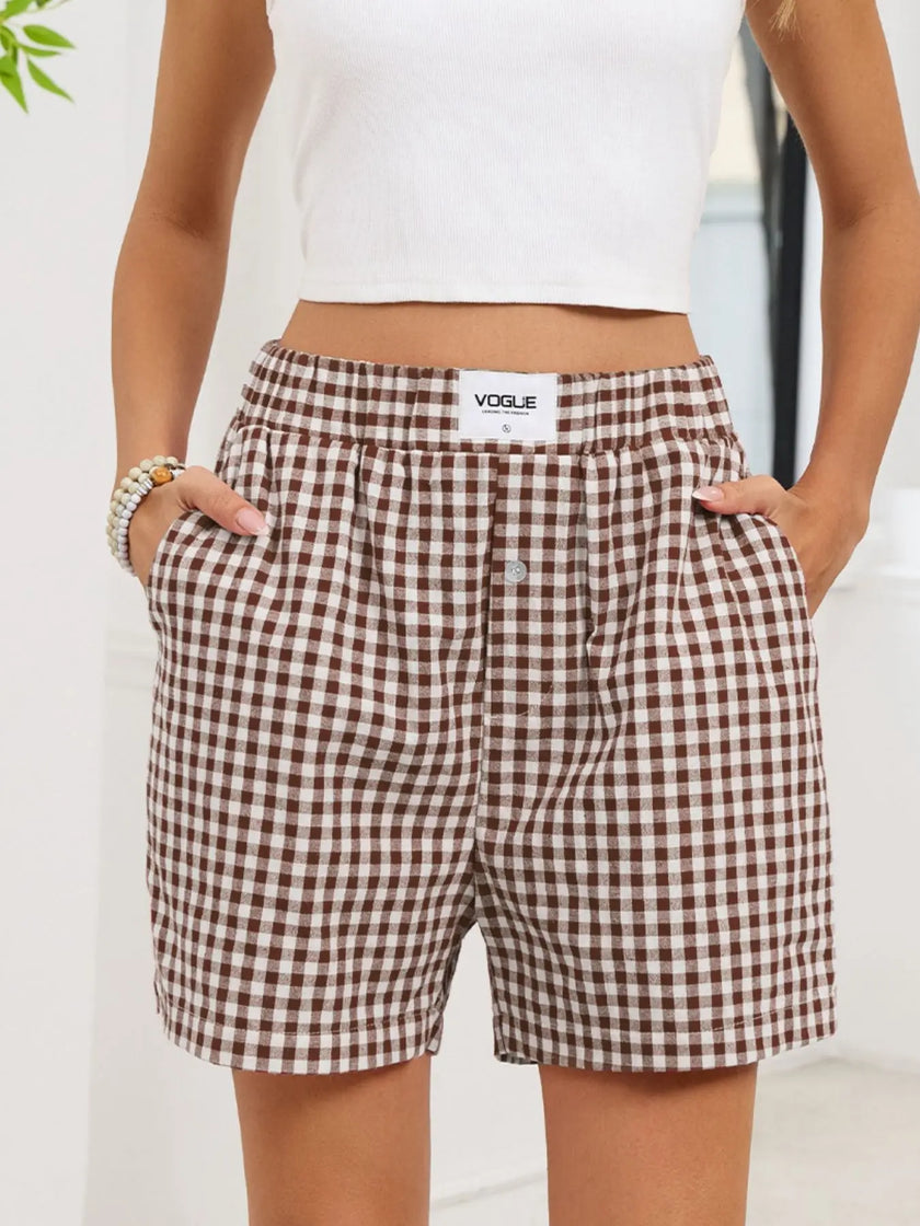 Gingham Elastic Waist Casual Shorts  Style Ratio