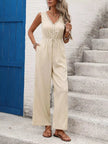 V-Neck Drawstring Waist Wide Leg Jumpsuit  Style Ratio