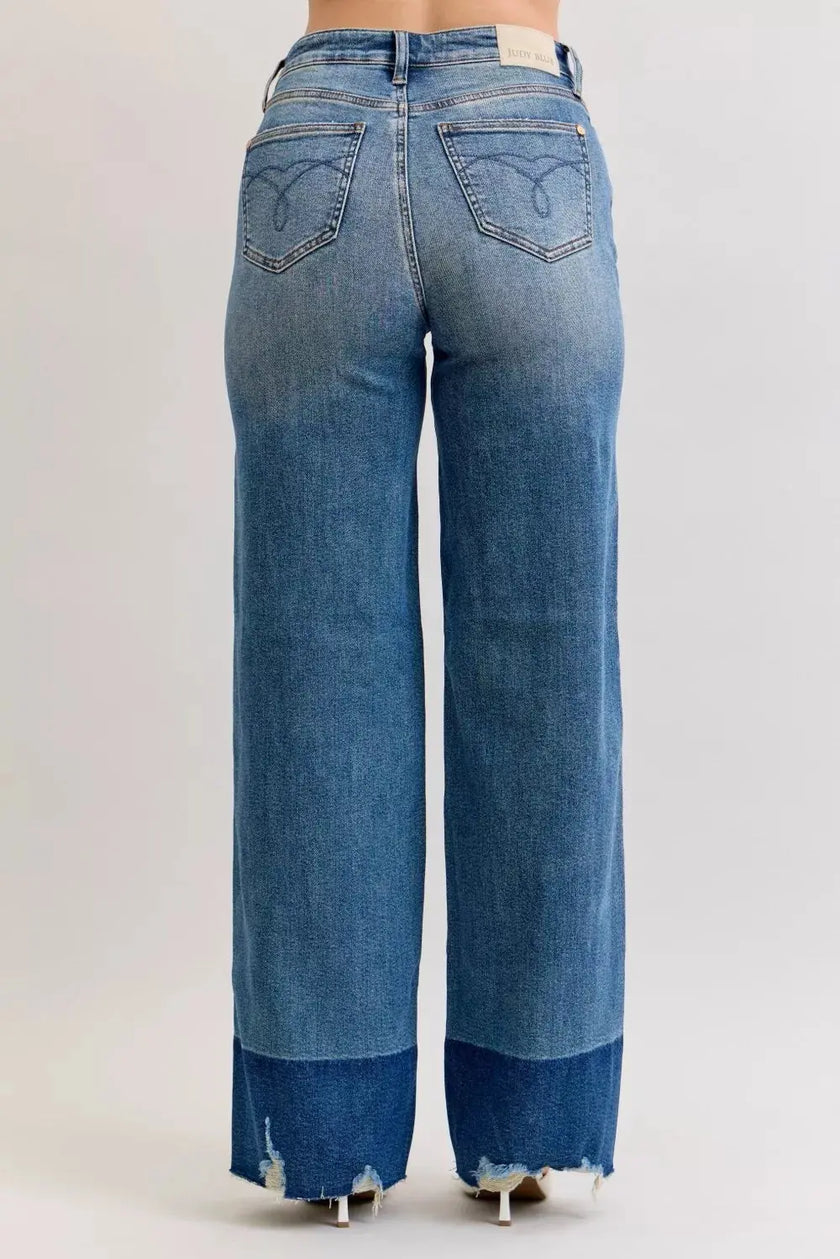 Judy Blue Raw Hem High Waist Column Straight Jeans  Style Ratio