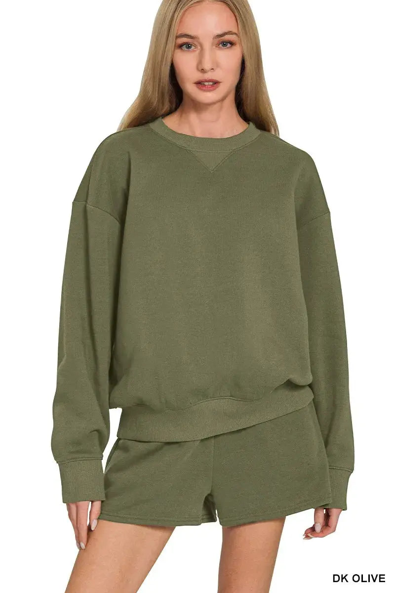 Zenana Fleece Long Sleeve Sweatshirts & Shorts Set  Style Ratio