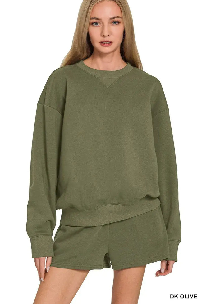 Zenana Fleece Long Sleeve Sweatshirts & Shorts Set  Style Ratio
