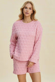 Double Take Texture Round Neck Long Sleeve Top and Shorts Set  Style Ratio