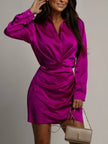 Collared Neck Long Sleeve Satin Dress  Style Ratio