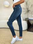 Judy Blue Mid Waist Distressed Slim Jeans  Style Ratio