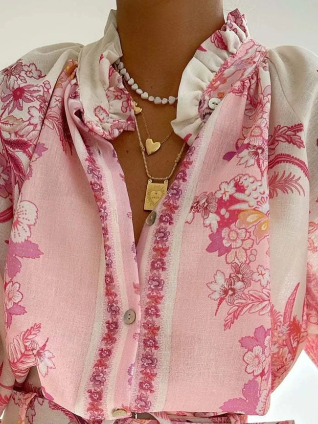 Floral Print Button Up Shirt and Shorts Set  Style Ratio