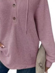 Full Size Button Detail Waffle Knit Hoodie  Style Ratio