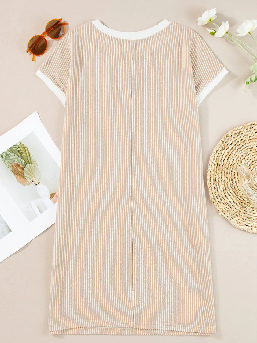 Twisted Ribbed Color Block Trim Shirt Shift Dress  Style Ratio