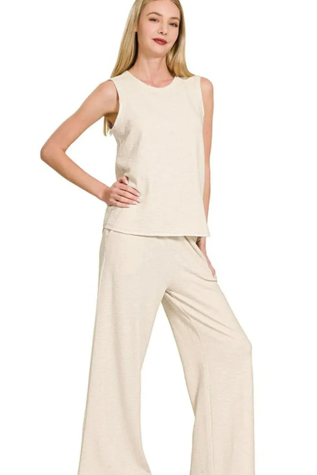 Zenana Cotton Slub Tank & Pants Loungewear  Style Ratio
