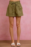 SO ME Paper Bag Patch Pocket Drawstring Twill Shorts  Style Ratio