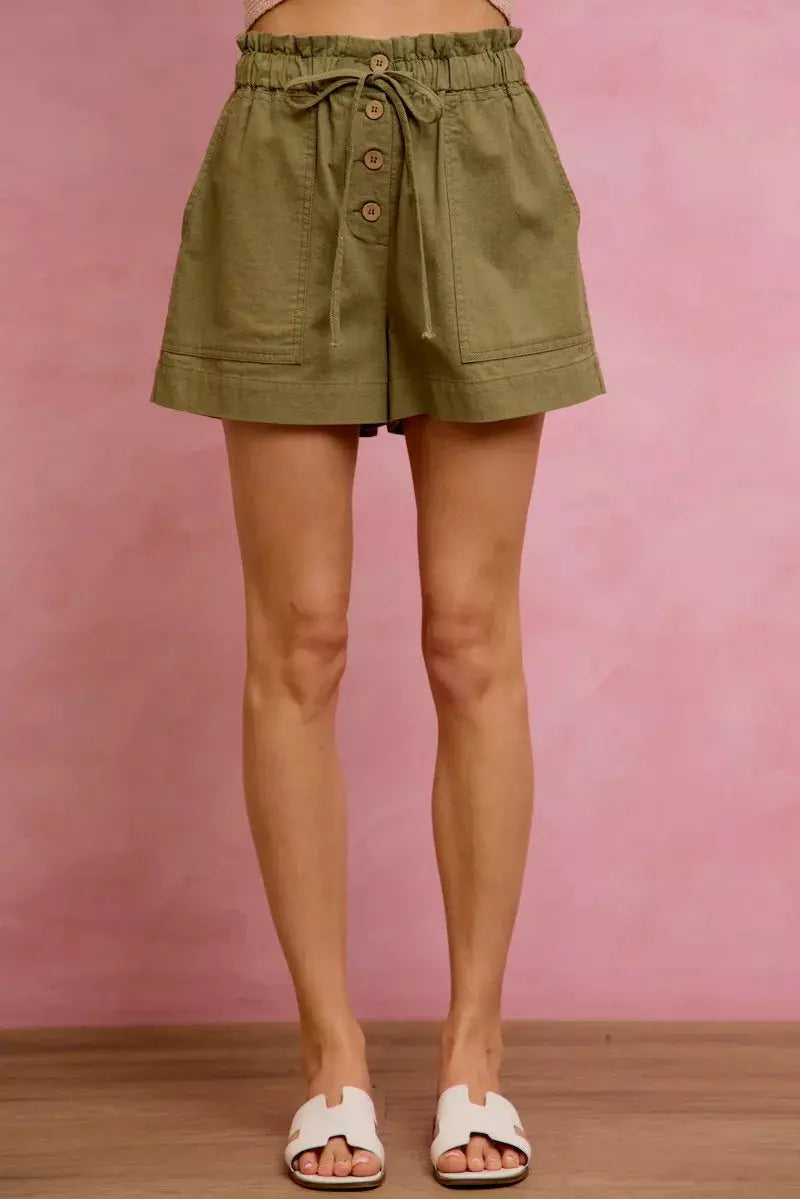 SO ME Paper Bag Patch Pocket Drawstring Twill Shorts  Style Ratio