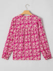 Floral Print Split Neck Pleated Long Sleeve Blouse  Style Ratio