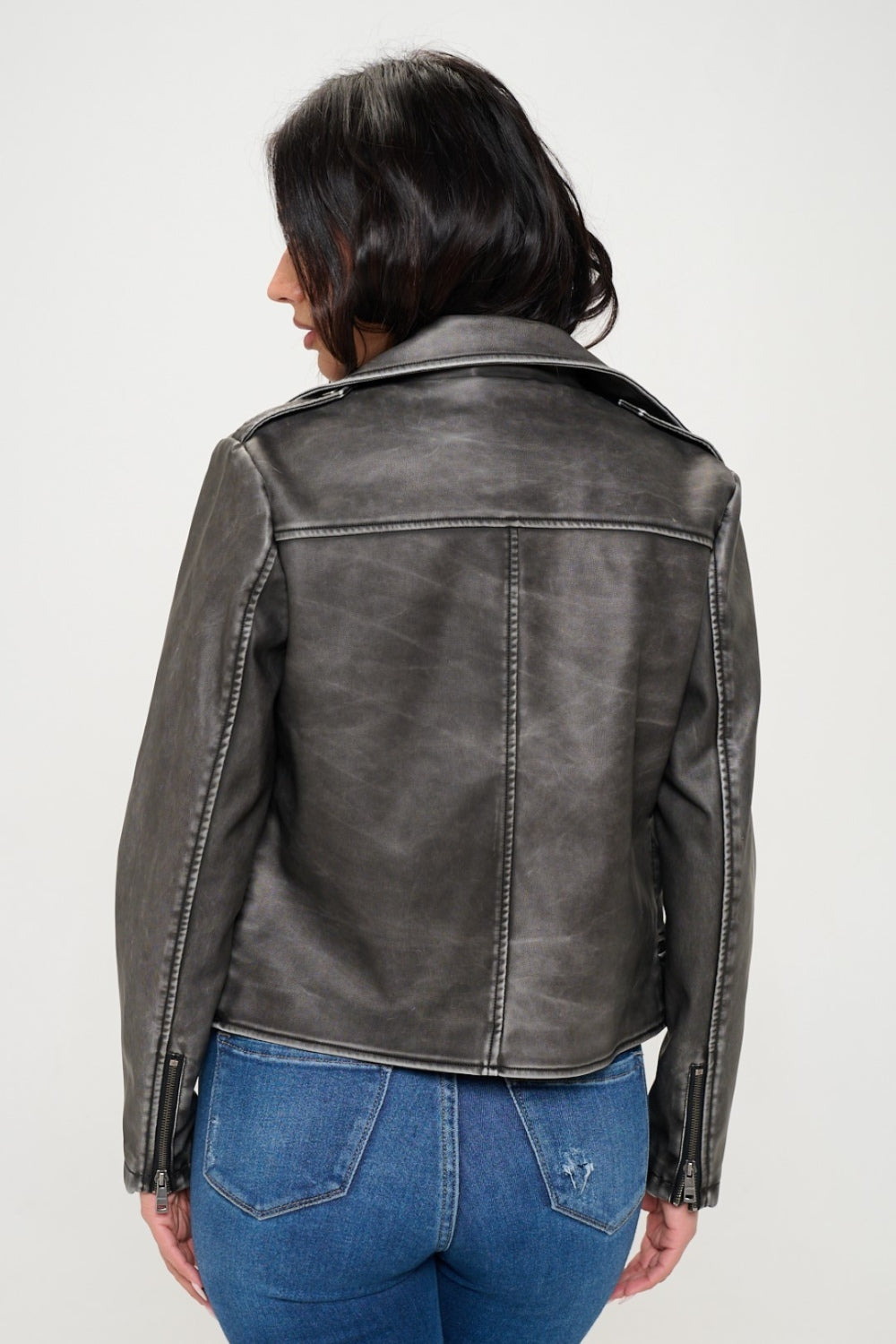 Asymmetrical Zip Up Biker Jacket with Belt