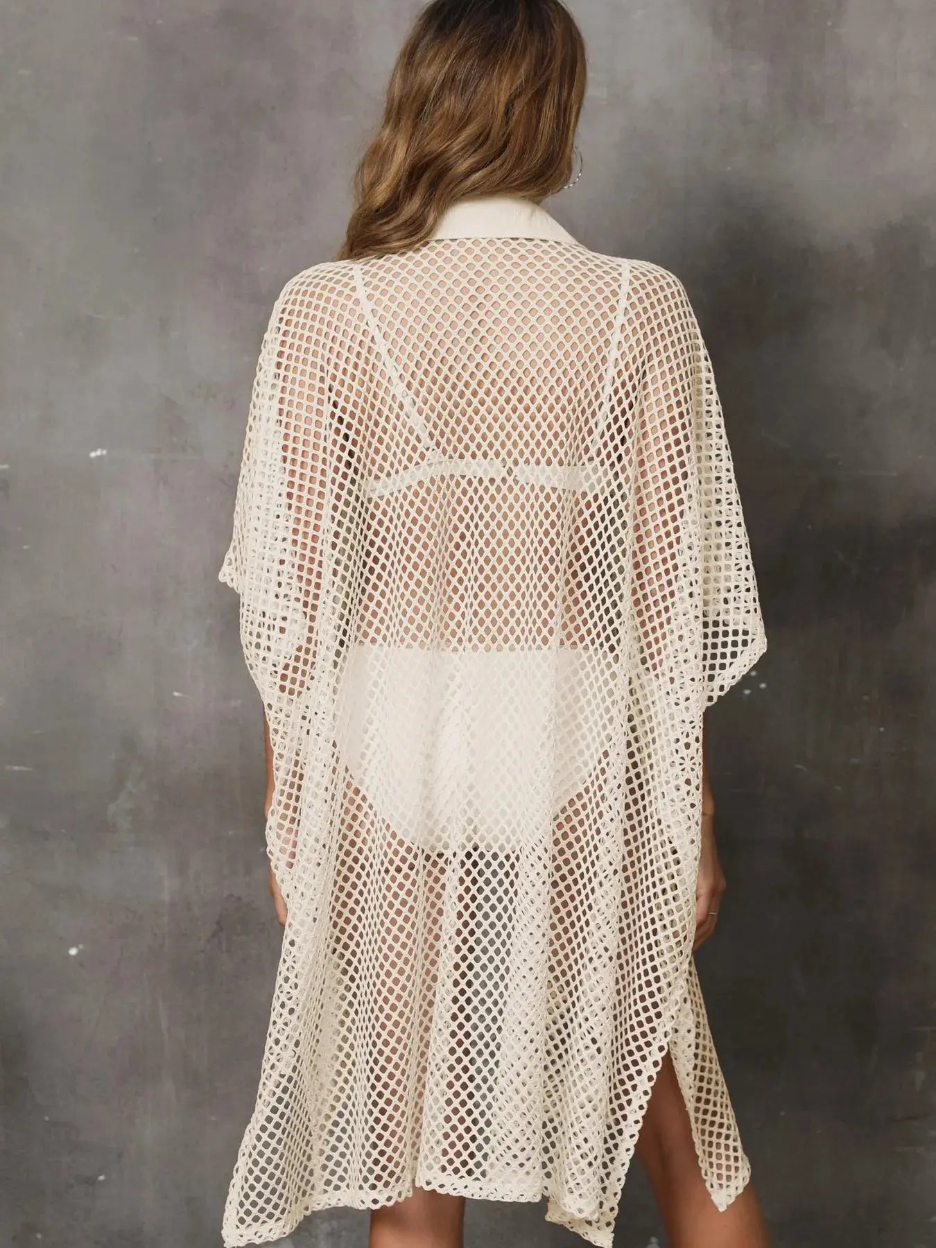 Sheer Mesh Button Up Cover Up  Style Ratio