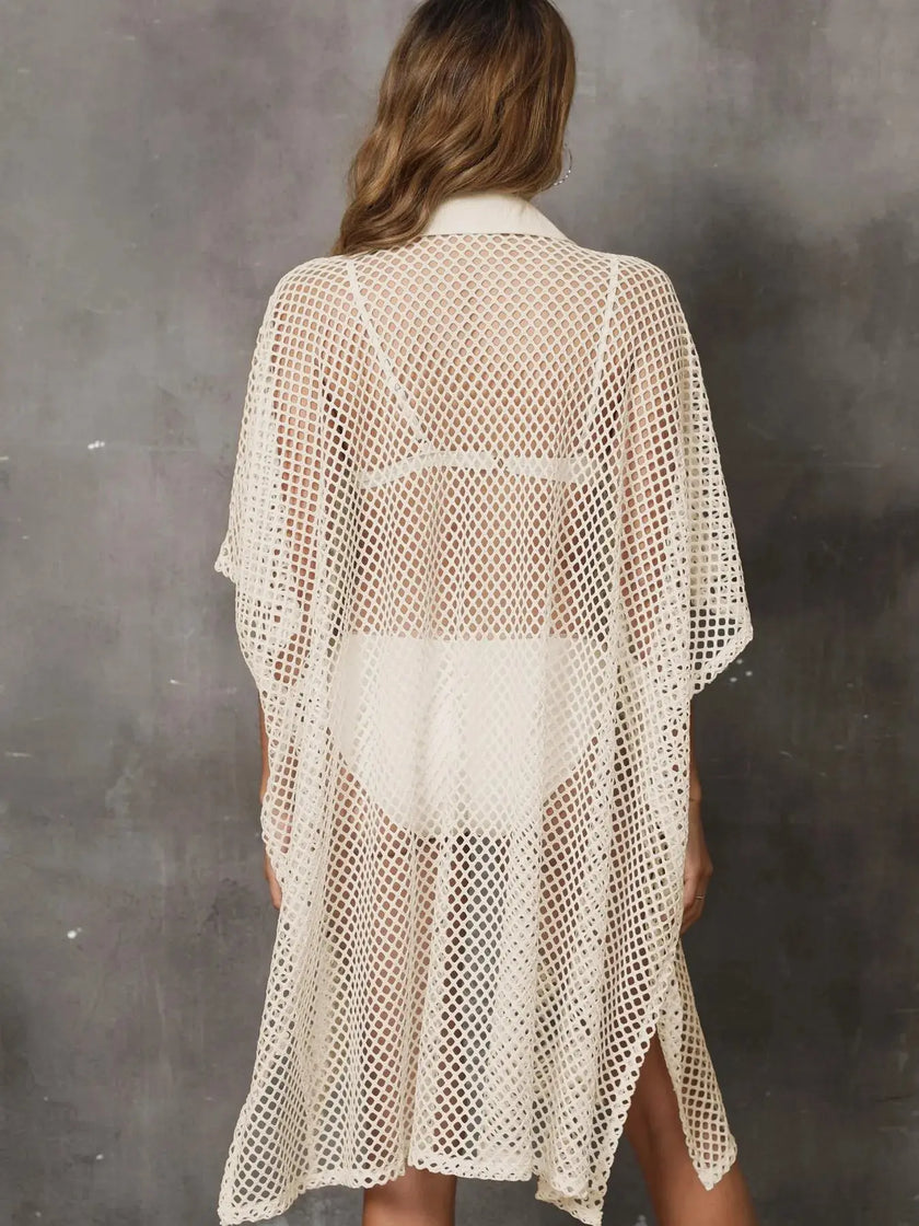 Sheer Mesh Button Up Cover Up  Style Ratio