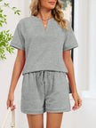 Notched Short Sleeve Top and Shorts Set  Style Ratio