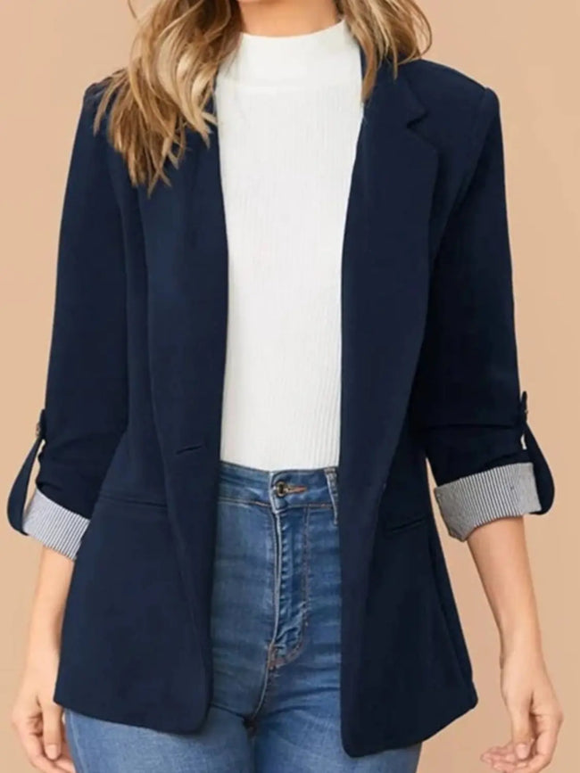 Lapel Collar Roll-Tab Sleeve Blazer  Style Ratio