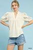Umgee Textured Blouse with Lace Contrast Sleeves  Style Ratio