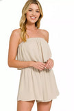 Zenana Woven Crinkle Strapless Rompers  Style Ratio