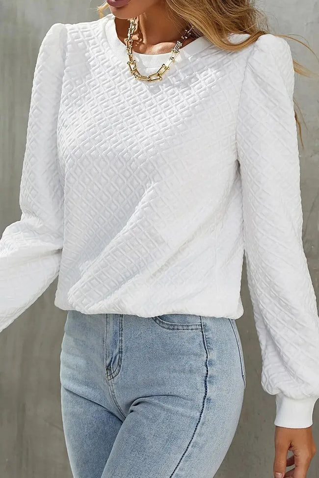 Textured Round Neck Long Sleeve Top  Style Ratio