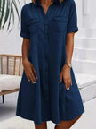 Full Size Button-Front Short Sleeve Denim Dress  Style Ratio