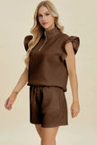 Double Take Full Size Texture Flounce Sleeve Top and Shorts Set  Style Ratio