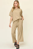 Double Take Texture Round Neck Short Sleeve Shirt and Wide Leg Pants  Style Ratio