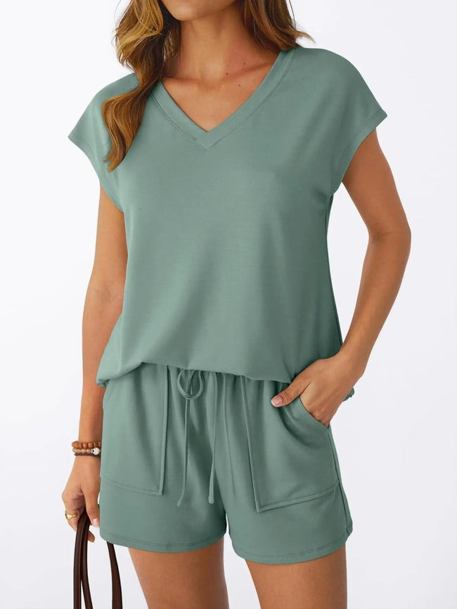 Casual V-Neck T-Shirt and Shorts Set  Style Ratio