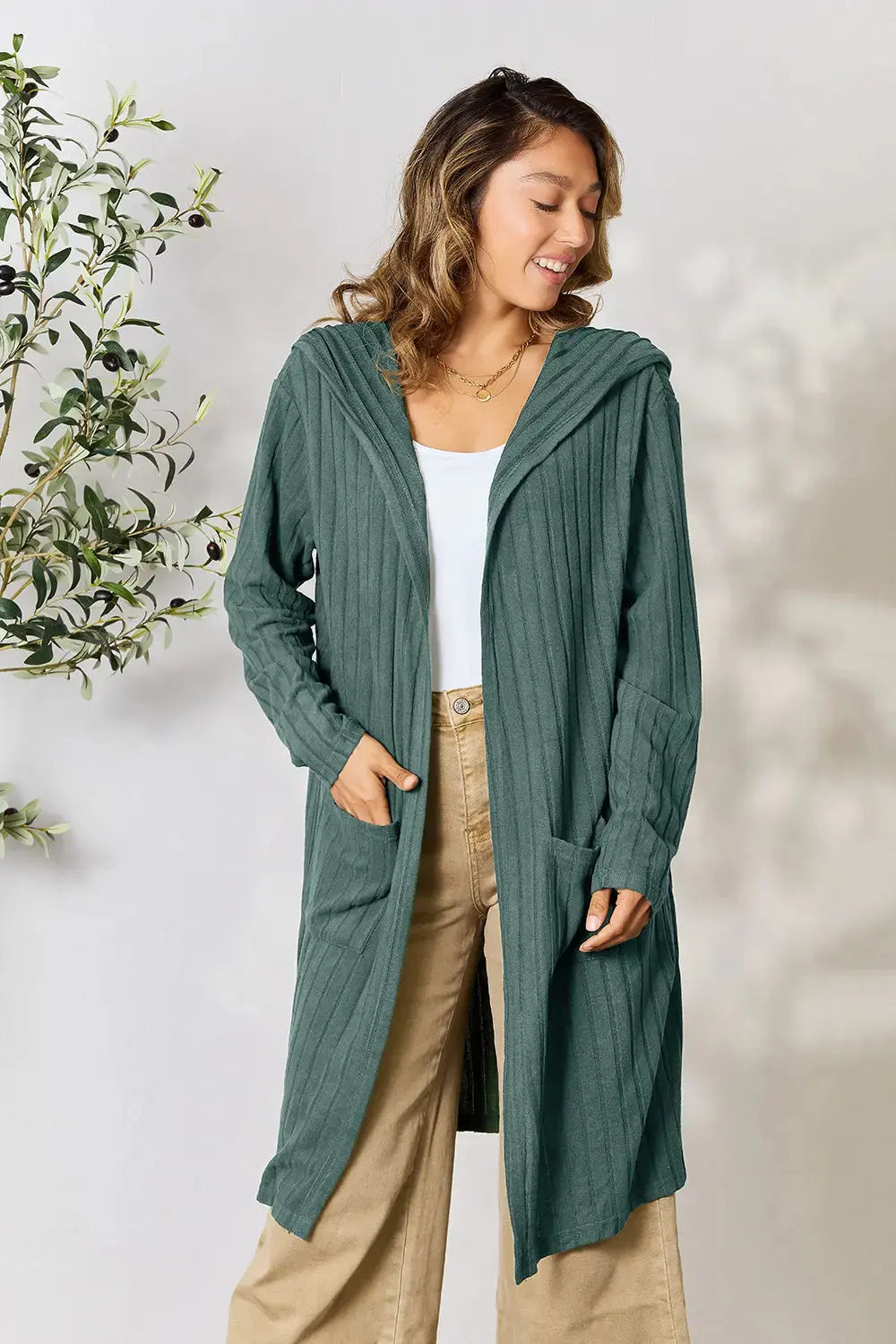 Basic Bae Full Size Hooded Sweater Cardigan  Style Ratio